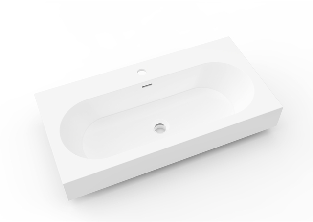 Bacia integrada para banheiro comercial de superfície sólida